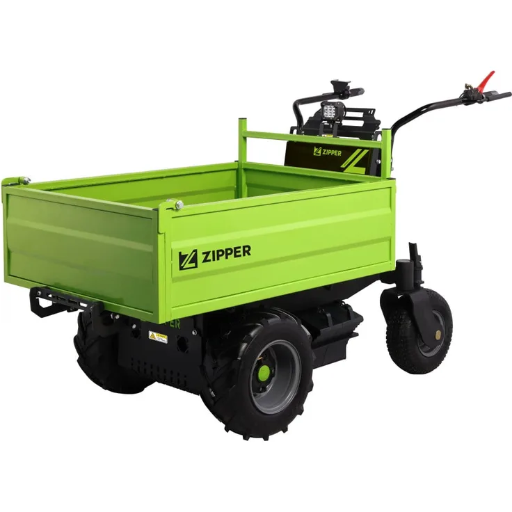 Zipper Elektro Rad-Dumper ZI-ED600, 600 kg Nutzlast, hydraulische Kippmulde, emissionsfreier Betrieb, 48 V Akku mit 8 Stunden Laufzeit