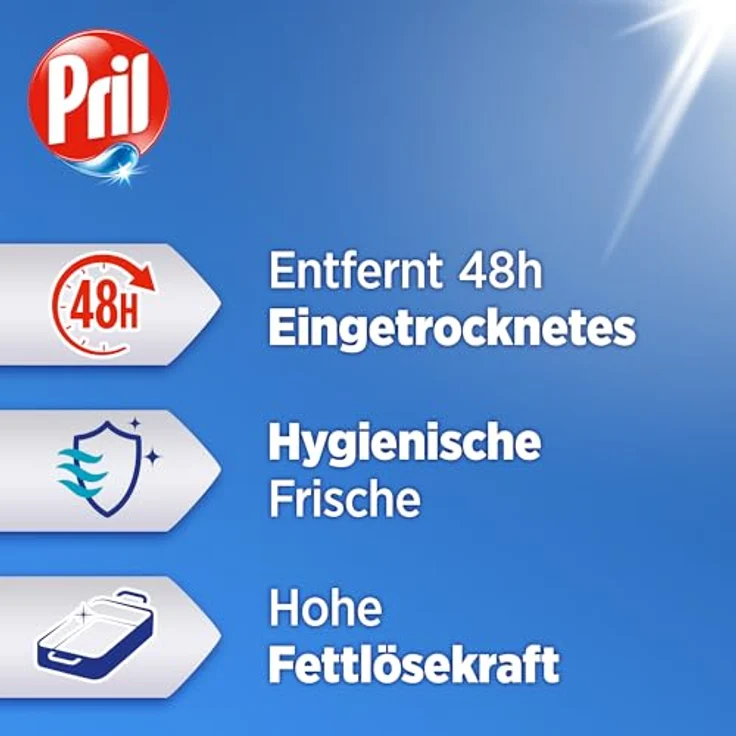 PRIL Kraftgel Hygienische Frische Geschirrspülmittel, 450 ml, blau, fettlösend, entfernt 48h eingetrocknete Verschmutzungen, praktische Dosieröffnung, Flasche aus 100% recyceltem Kunststoff – Bild 3
