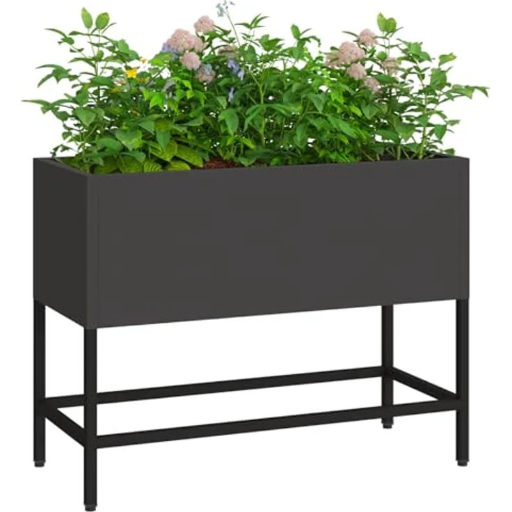 vidaXL Hochbeet 60x26x45 cm, Rechteckiger Pflanzer aus mattem Schwarz Stahl für Innen und Außen – Bild 3