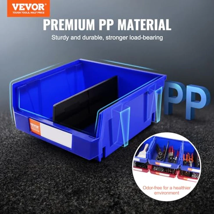 VEVOR Stapelboxen 6er-Set Sichtlagerboxen Blau/Rot 137x105x78mm PP Lagerboxen für Werkstatt Büro Garage – Bild 2