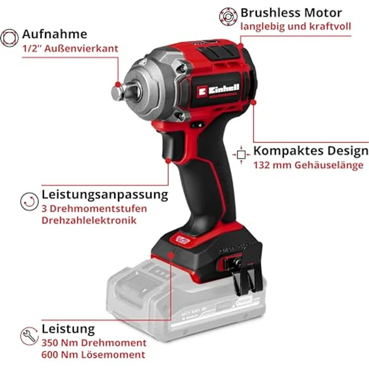 Einhell Professional Akku-Schlagschrauber TP-CW 18/350-C Li BL-Solo, 18 V, 350 Nm Drehmoment, Brushless Motor, Außenvierkant-Aufnahme, ohne Akku – Bild 3