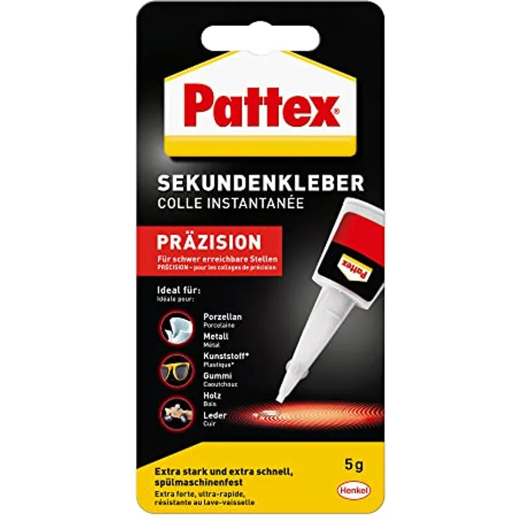 Pattex Sekundenkleber Präzision, Superkleber für punktgenaues Kleben ohne Nachtropfen, schnelltrocknender, spülmaschinenfester Flüssigkleber, 1x 5 g Flasche - Preisvergleich