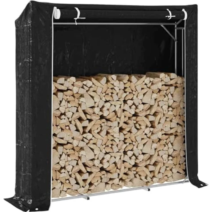 vidaXL Brennholzregal mit Regenschutz, 200x40x200 cm, verzinkter Stahl, großes Fassungsvermögen, erhöhtes Design, wetterfest – Bild 2