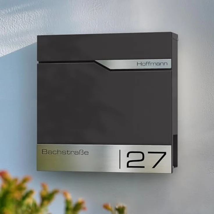 Metzler® Briefkasten Eisenglimmer, rostfreier Wandbriefkasten mit Zeitungsfach, personalisierbar mit Lasergravur und austauschbarem Edelstahl-Namensschild, 10 Jahre Ersatzteile – Bild 4