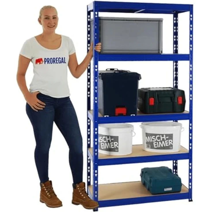 Proregal Schwerlastregal Tiger, 180 x 90 x 45 cm, 5 Böden, Traglast 265 kg pro Boden, Steckmontage, Blau – Bild 3