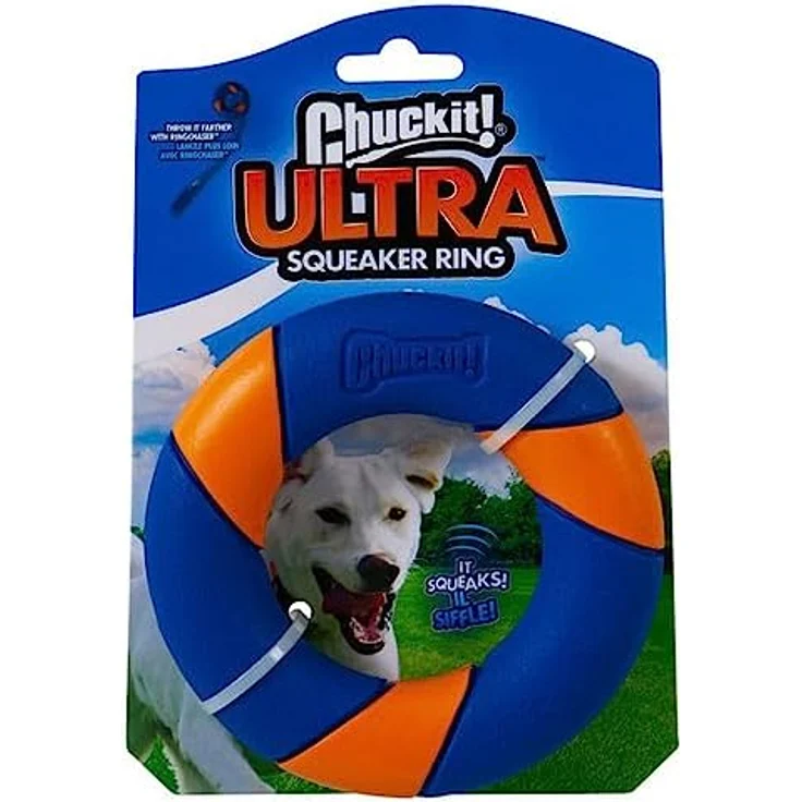 Chuckit! Quietschender Gummiring für Hunde mit Quietschfunktion, Zick-Zack- und Hopfenspiel, interaktives Apportieren – Bild 1