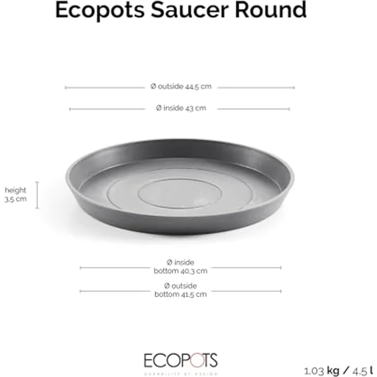 ECOPOTS Blumentopfuntersetzer ROUND SAUCER Grey, Recyclingkunststoff, bruchsicher, leicht, UV- und frostbeständig – Bild 3