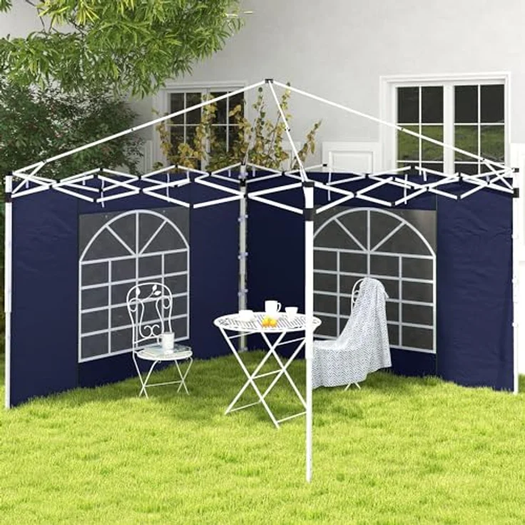 Outsunny Pavillonseitenteil, 2er Set Seitenwände mit Fenster und Tür, 295x195 cm, passend für 3x3m und 3x6m Pavillons, Oxford, Blau – Bild 2