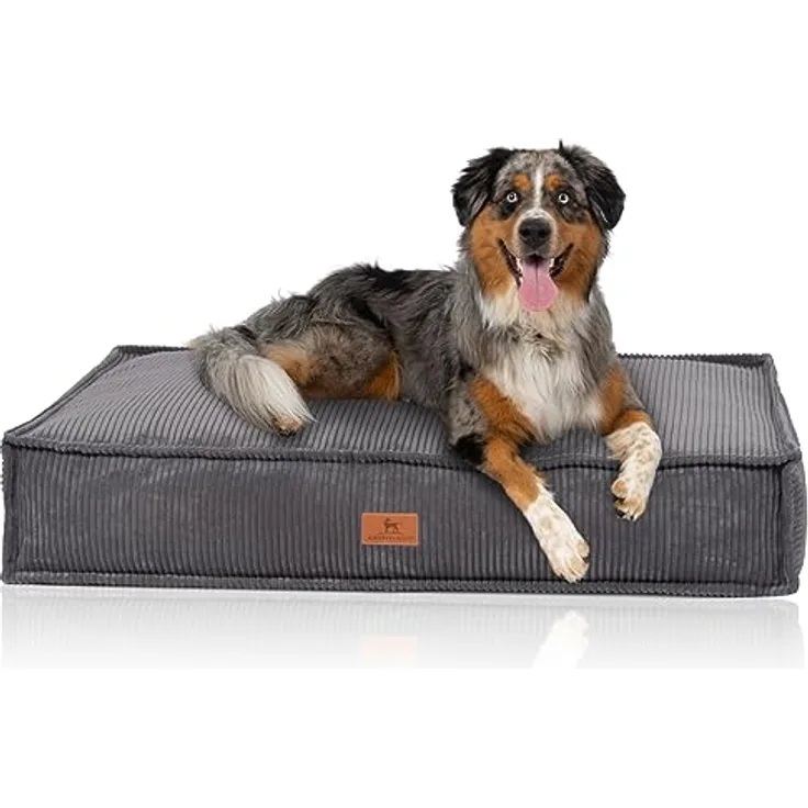 Knuffelwuff Hundekissen Lesedi aus Cord mit Handwebcharakter 120x80cm Grau - Abnehmbarer Bezug - waschbar - für große, mittelgroße und kleine Hunde