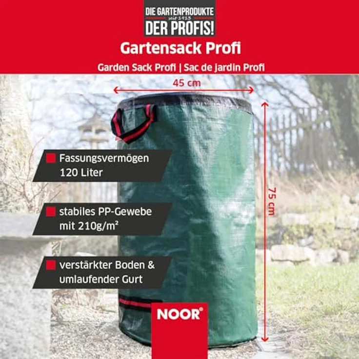 NOOR Gartensack Profi M 120L Ø 45x75 cm I Reißfester Gartenabfall-Sack extra robust I Selbststehender & strapazierfähiger Laubsack I Professionelles Gartenzubehör einfache Handhabung - Preisvergleich – Bild 4