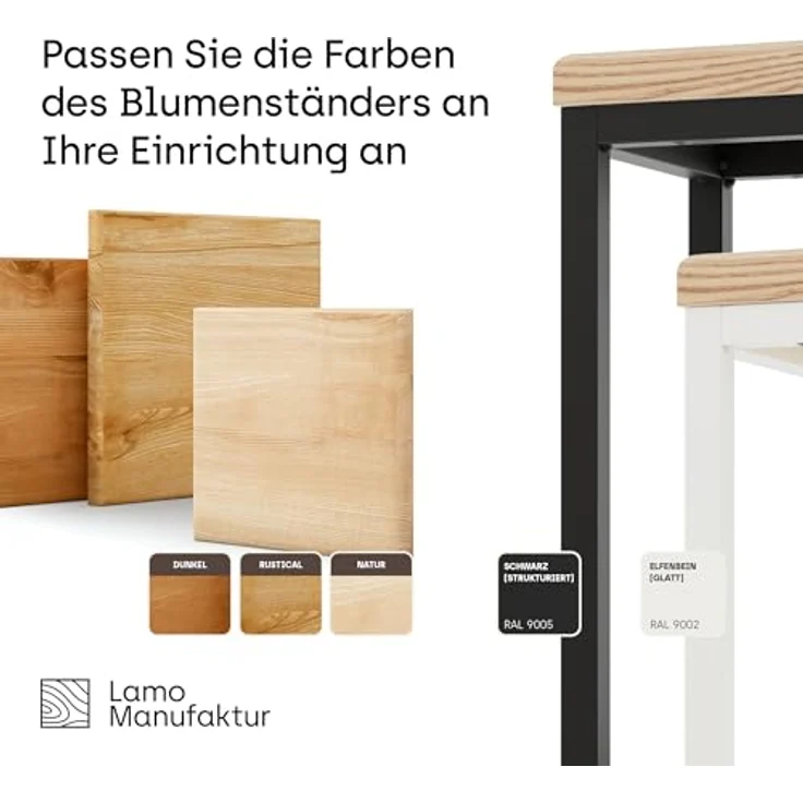LAMO Manufaktur Blumenständer 30cm Pflanzenständer: Grauweiß (100% Echtholz Massiv, Farbe: Rustikal) – Bild 5