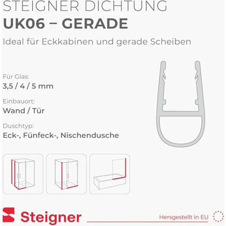 STEIGNER Duschdichtung UK06, 70 cm Transparent, gerade Dichtung für Eckeinstieg Dusche oder Fünfeckdusche, 3,5-5 mm, wasserdicht, schimmelbeständig, einfach zu montieren – Bild 2