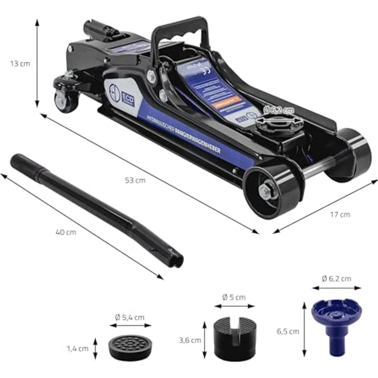ECD Germany Wagenheber hydraulisch 2,5T, 80-36 mm, Gummiauflagen & SUV-Adapter, schwarz – Bild 8