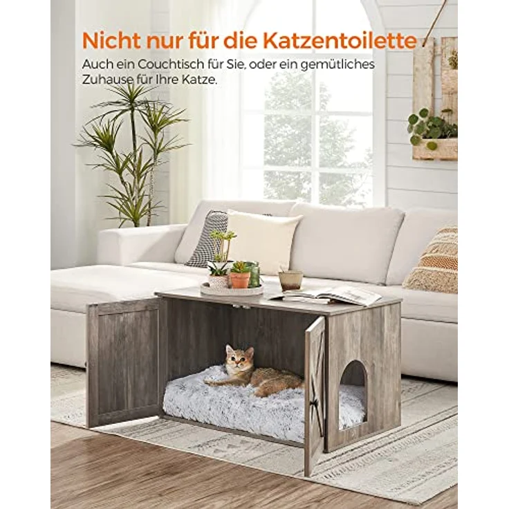 FEANDREA Katzentoilette, 80 x 53 x 49,2 cm, mit herausnehmbarer Trennwand, Vintagebraun-Braun - Preisvergleich – Bild 4