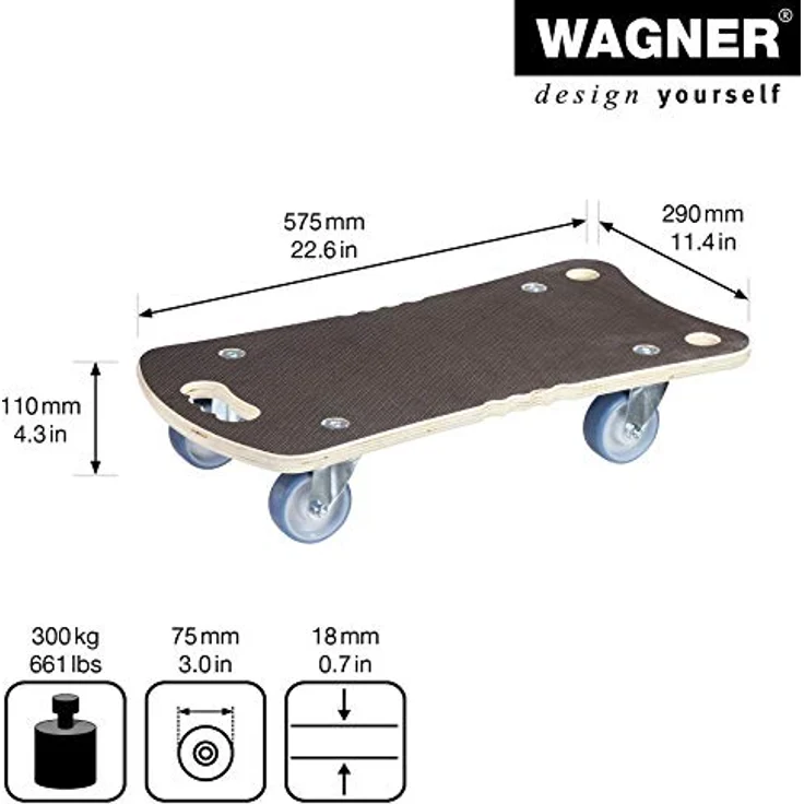 WAGNER Transporthilfe MAXIGRIP ERGO MM 1342, 57,5 x 29 x 11 cm, Tragkraft 300 kg, rutschfeste Oberfläche, braun, FSC®-zertifiziert – Bild 2