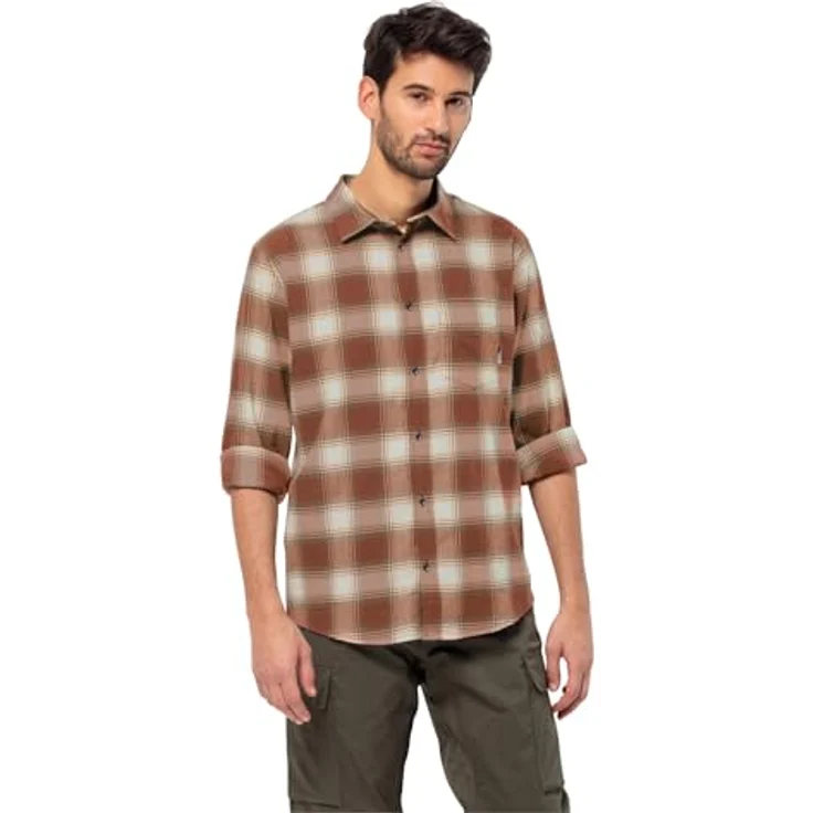 Jack Wolfskin Wanderweg Shirt M, Flanellhemd aus TEXADRI, orange, Herren, (L) – Bild 1