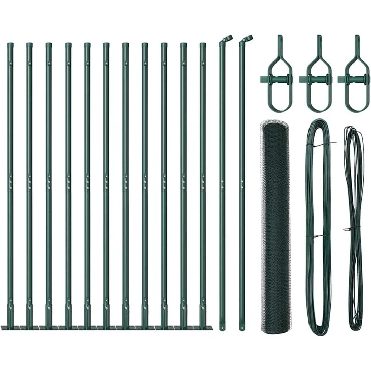vidaXL Sechseckzaun mit Betonsockel 25 x 1,2 m, PVC-beschichteter Stahl, wetterfest und rostbeständig, grün