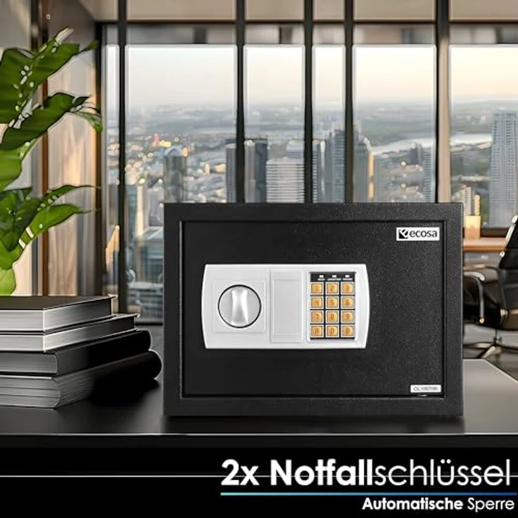 Ecosa Tresor elektronisch Kombinationsschloss Wandtresor Hotelsafe, 3 mm starke Stahlkonstruktion, batteriebetrieben, 6 kg, Schwarz – Bild 3