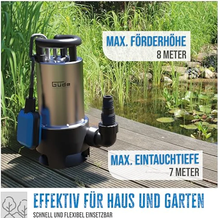 Güde 94639 Schmutzwassertauchpumpe GS 1103 PI (Eintauchtiefe bis 7 m, maximale Förderhöhe 8 m, 1100 W, 20000 l-h) – Bild 3