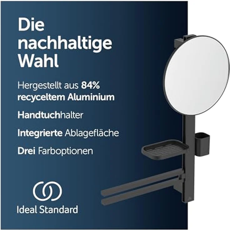 Ideal Standard Beauty Kosmetikspiegel-Set Bar M700, höhenverstellbare Wandhalterung, großer Spiegel Ø 328 mm, schwarz matt – Bild 2