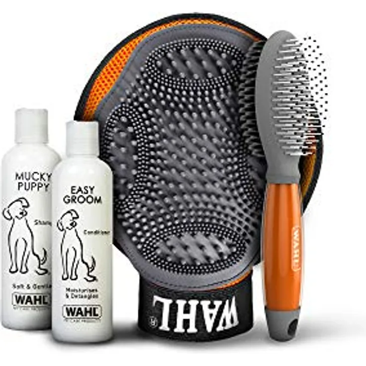 WAHL Puppy Care Kit, Mucky Pup Shampoo, Easy Groom Dog Conditioner, Grooming Glove, Pet Hair Remover Mitt, Double Sided Brush, Detangle Pet Coats, Grooming Pets at Home