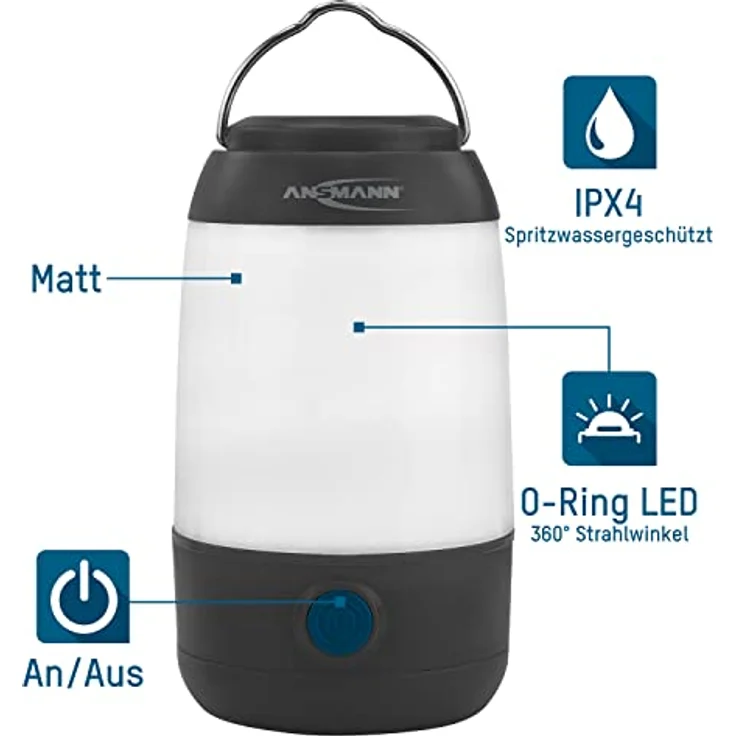 ANSMANN AG Mini Campinglampe, 3W LED mit 3 Leuchtfunktionen und Aufhängebügel, kompakte Taschenlampe – Bild 2