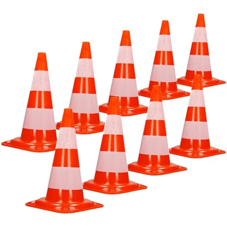 ECD Germany 9 Stück Verkehrskegel Pylone 47 cm, Orange-Weiß, XXX reflektierende Streifen, stapelbar & flexibel, Warnleitkegel Leitkegel Verkehrshütchen – Bild 1