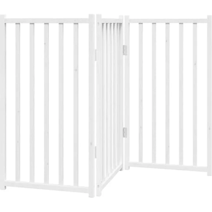 vidaXL Hundetor 3-TLG., Hundegitter Faltbar Pflegeleicht, Schutzgitter für Wohnzimmer Küche Treppe, Haustiertor Türschutzgitter, Weiß Massivholz Tanne – Bild 1