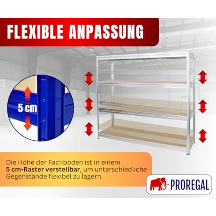 PROREGAL Schwerlastregal Dino Extra Breit 180x200x60 cm, Fachlast 450kg, Verzinkt - Kellerregal, Lagerregal, Weitspannregal 60 cm tief – Bild 4