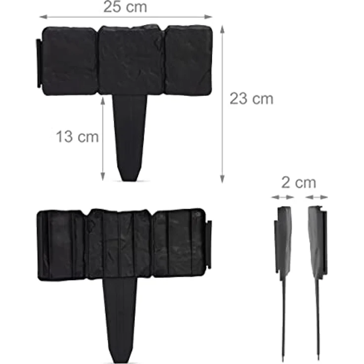 Relaxdays 40 x Beetzaun Steinoptik, Beetumrandung, HxB: 10x25 cm, Rasenkante zum Stecken, Kunststoff, Beeteinfassung, schwarz – Bild 4