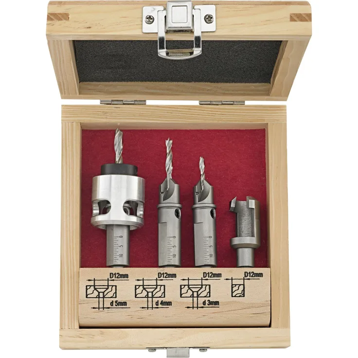 fortis Holzbohrer Terrassendielenbohrer Set 3,4,5 mm + Zubehör, 5-tlg.
