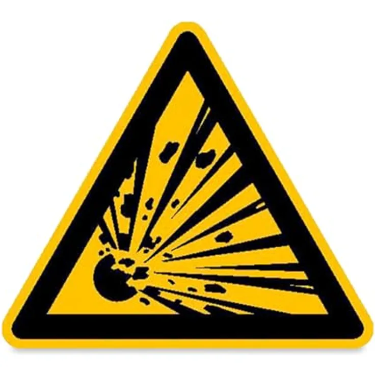 Betriebsausstattung24® Warnschild "Warnung vor explosionsgefährlichen Stoffen", Aluminium geprägt, Ø 100 mm, signalgelb