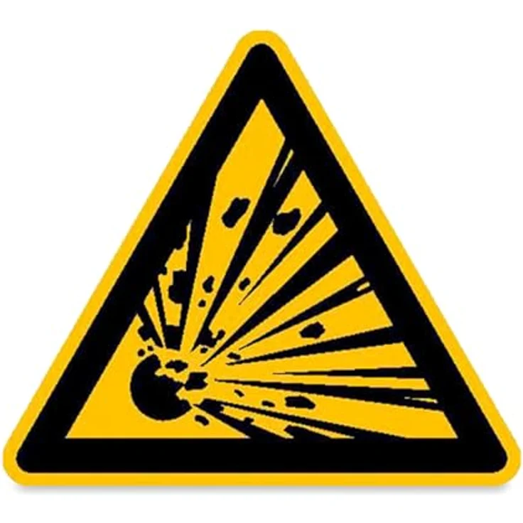 Betriebsausstattung24® Warnschild "Warnung vor explosionsgefährlichen Stoffen", Aluminium geprägt, Ø 100 mm, signalgelb – Bild 1