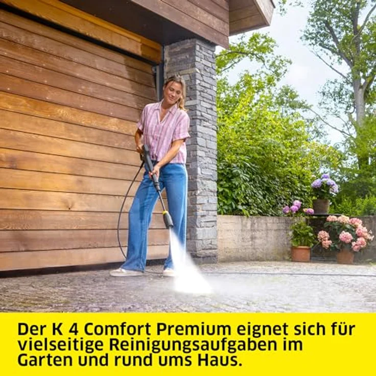 Kärcher Home & Garden K 4 Comfort Premium Hochdruckreiniger 130 bar, langlebiger wassergekühlter Motor, komfortable Schlauchtrommel mit PremiumFlex-Schlauch, 4-in-1-Multi Jet-Strahlrohr, Quick Connect-System, inkl. 1 Liter Reinigungsmittel – Bild 2