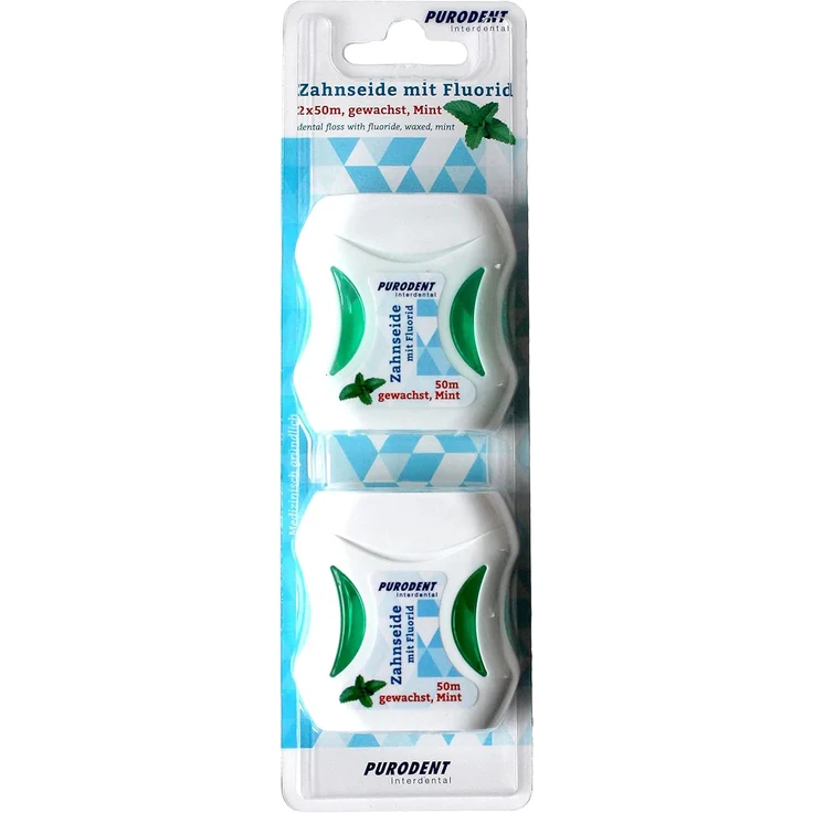 Purodent Interdental Zahnseide mit Fluorid mint gewachst, 50m
