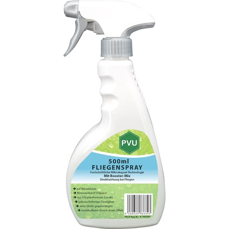 PVU Insektenspray Fliegen Bekämpfung, 0.5 l, Booster Mix, Mikroverkapselung für sofortigen Effekt