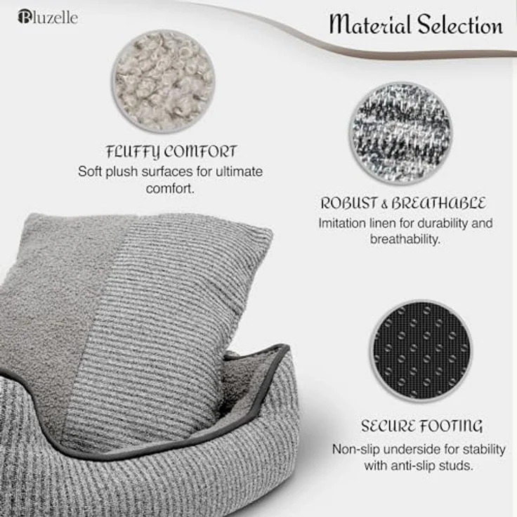bluzelle Hundebett für kleine Hunde & Katzen, Waschbar rutschfest Flauschig Plüsch Teddy-Fell, Größe S, Grau – Bild 4