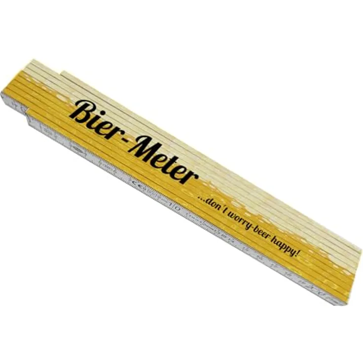 speecheese Bier-Meter, Holz Meterstab mit Bier Hintergrund und Spruch "don´t worry - beer happy!", 24x3,5 cm, 10 Gelenke