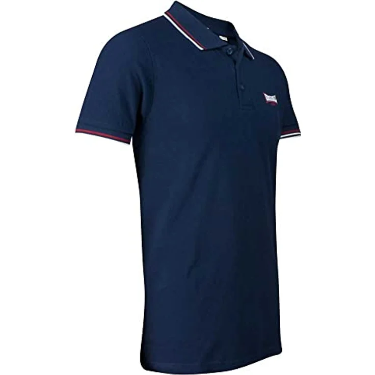 Lonsdale Poloshirt Lion, Arbeitsshirt mit abgesetzten Stickereien und gestreiften Bündchen, blau – Bild 7