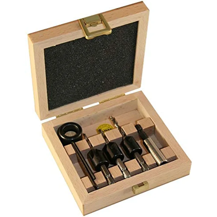 FAMAG 3572 Bohrerbit-Senker-Satz HSS 5-teilig im Holzkasten Ø3,4,5 mm, Bithalter inkl. Tiefenstellring - 3572.503