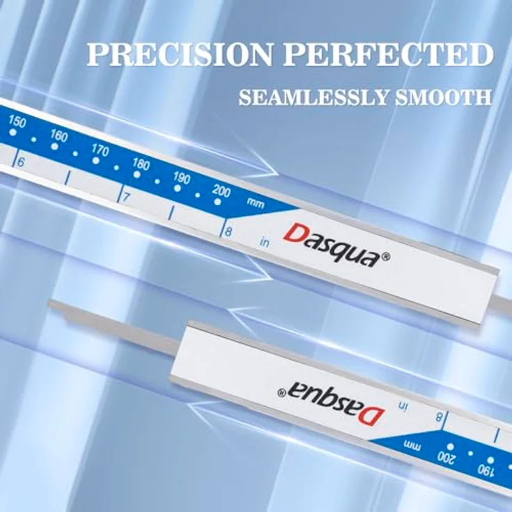 DASQUA Digitaler Messschieber 200 mm / 8 Zoll, Präzisions-Schieblehre aus Edelstahl mit großem LCD-Display, Auto-Off, Genauigkeit ±0,03 mm, inkl. Schutzbox und Ersatzbatterie – Bild 4