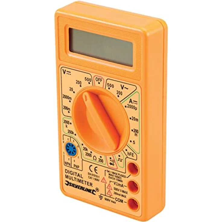 Silverline 589681 Digitalmultimeter, AC/DC Prüfgerät mit Signalton, 200-750 V AC, 0-5 A DC, orange – Bild 1