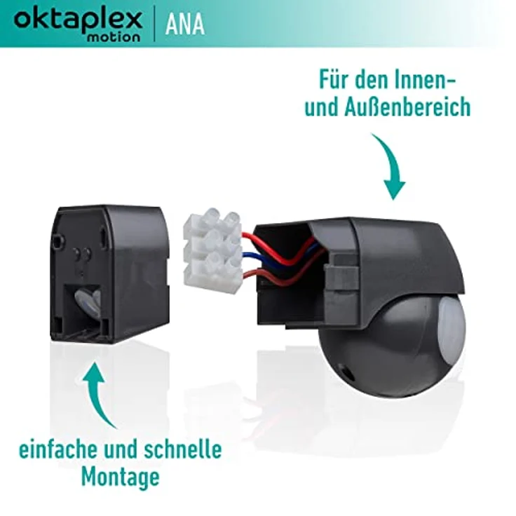 Oktaplex Ana Bewegungsmelder Aussen schwenkbar 230V IP44 180° Bewegungssensor 12m Reichweite anthrazit Aufputz Infrarot-Sensor – Bild 4