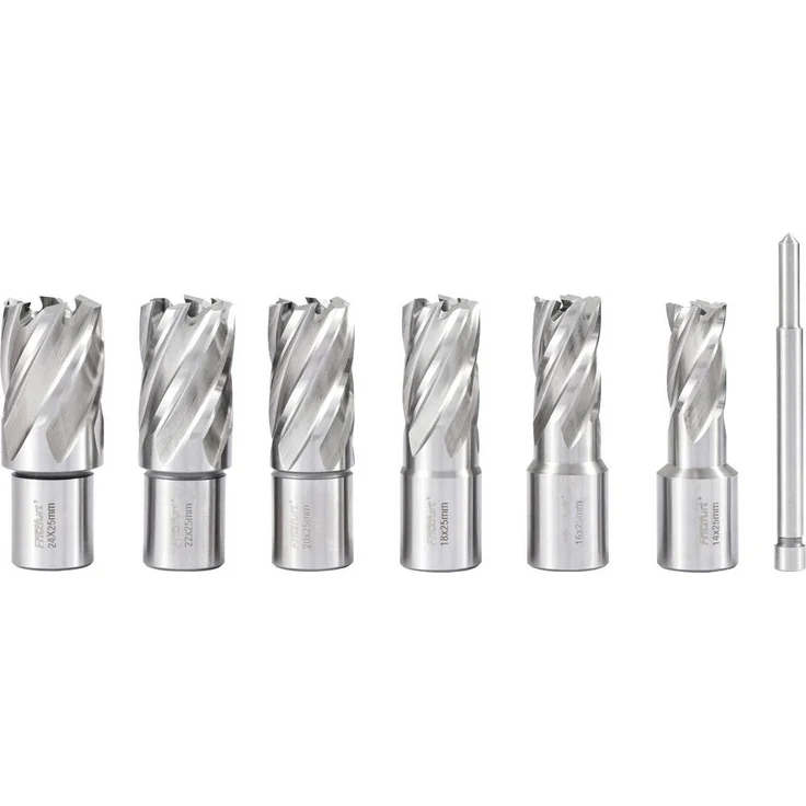 FRITZFURT 3121-1017 Kernlochbohrer-Set 7-teilig, zähhart, Durchmesser 14 mm bis 24 mm