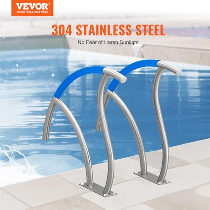 VEVOR Pool-Handlauf, 2 Stk., Edelstahl Pooleinstieg mit Grundplatte, 1395 x 810 x 100 mm, Haltegriff für Innen-/Außenpools, silberweiß – Bild 2