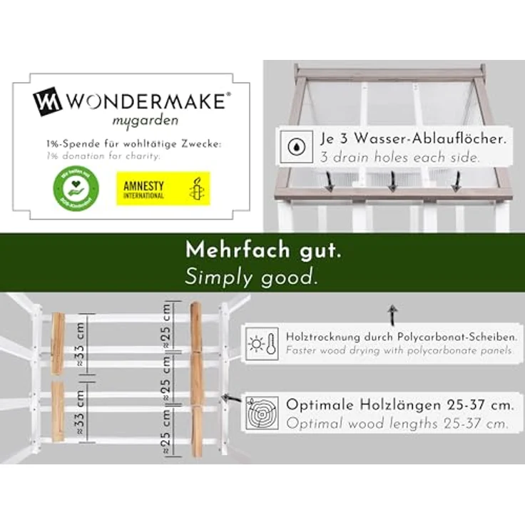 WONDERMAKE® Kaminholzregal mit Dach, 1,8 SRM, wetterfestes Fichte-Holz in Weiß-Grau, modernes Design für Outdoor, 110 x 75 x 150 cm – Bild 2