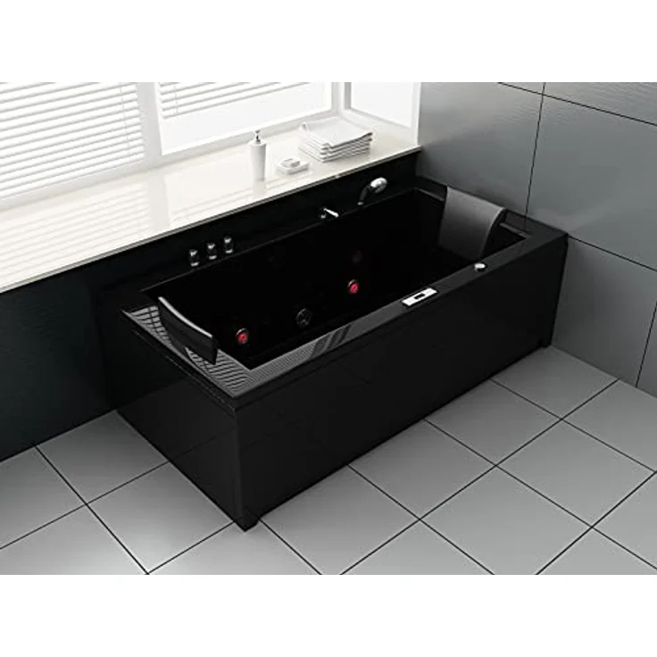 Jet-Line Whirlpool-Badewanne VILLA EUGENIE, schwarz, Massagedüsen, Luftdüsen, LED-Beleuchtung - Preisvergleich – Bild 3