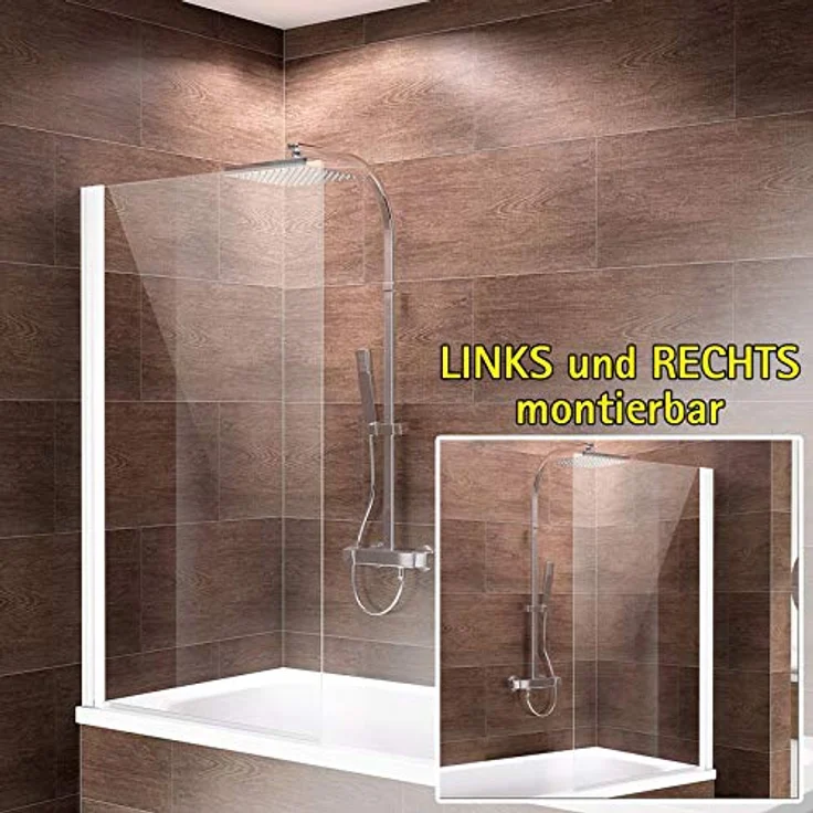 Schulte Badewannenfaltwand Komfort, 5 mm Sicherheitsglas, 70x130 cm, pendelbar, Klar, Weiß – Bild 3