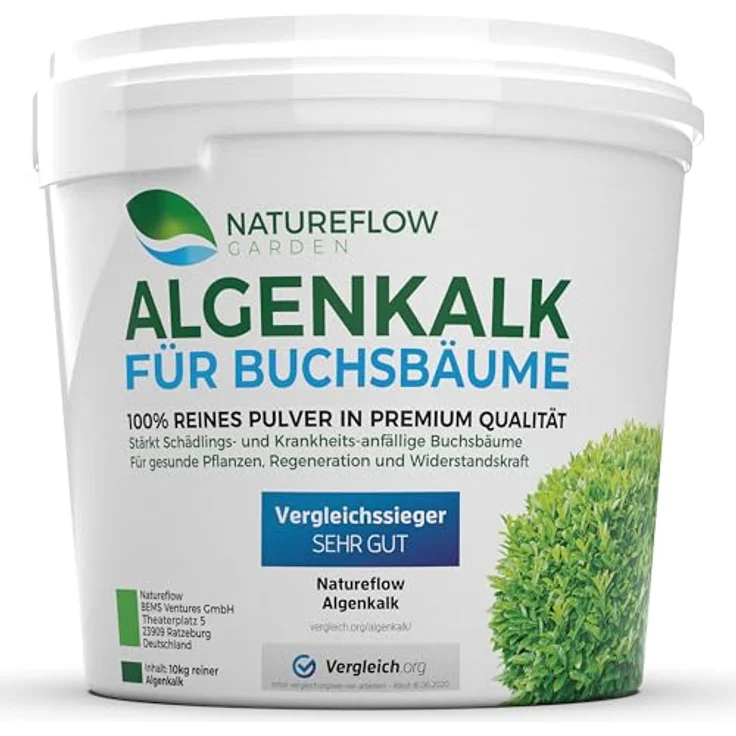 NATUREFLOW TESTSIEGER Bio Algenkalk für Buchsbäume, 10kg – Widerstandskraft und Regeneration gegen Buchsbaumzünsler, 100% rein, für biologischen Anbau – Bild 1