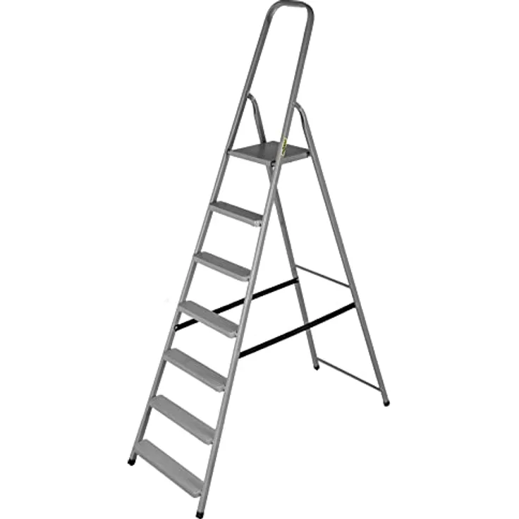 DRABEST - Stehleiter - mit 7 Stufen - bis 125 kg belastbar - 2,19 m lang - Arbeitshöhe 3,46 m - Trittleiter, Bockleiter aus Stahl pulverbeschichtet - für Haushalt, Malerarbeiten - Grau
